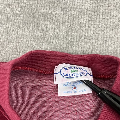 VTG Izod Lacoste Sweater Youth Kid Boy Size 12 Red Velour Pullover V-Neck Preppy - Picture 4 of 9