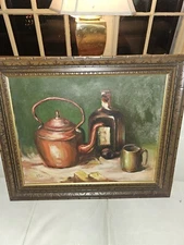 Antique Still Life Oil Painting On Canvas, Signed N. Tasker