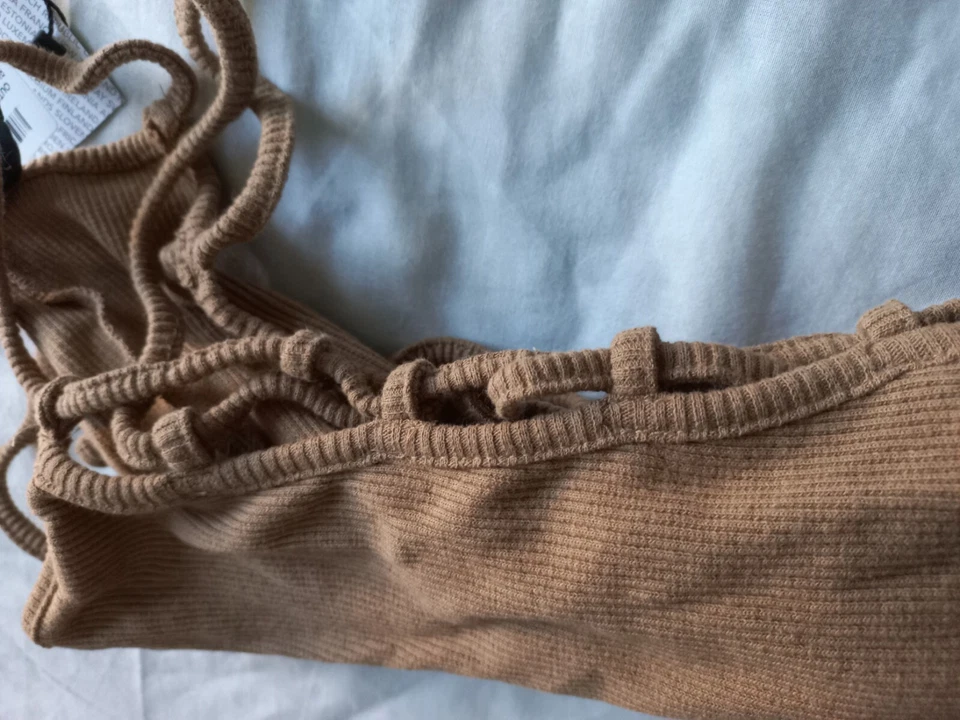 New with tags - beige lace up sides ribbed leggings - Image 2 of 4