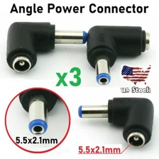 3x DC Power Connector 90 Degree Right Angle 5.5x2.1mm Female to 5.5x2.1mm Male