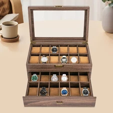 24 Slots Watch Box Watch Case Mens Jewelry Holder Watch Display Case w/ Drawer
