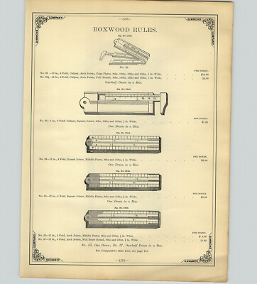 1890 PAPER AD 6 PG Boxwood Rule Rules 8 Fold Arch Joints Scribner Log Rules