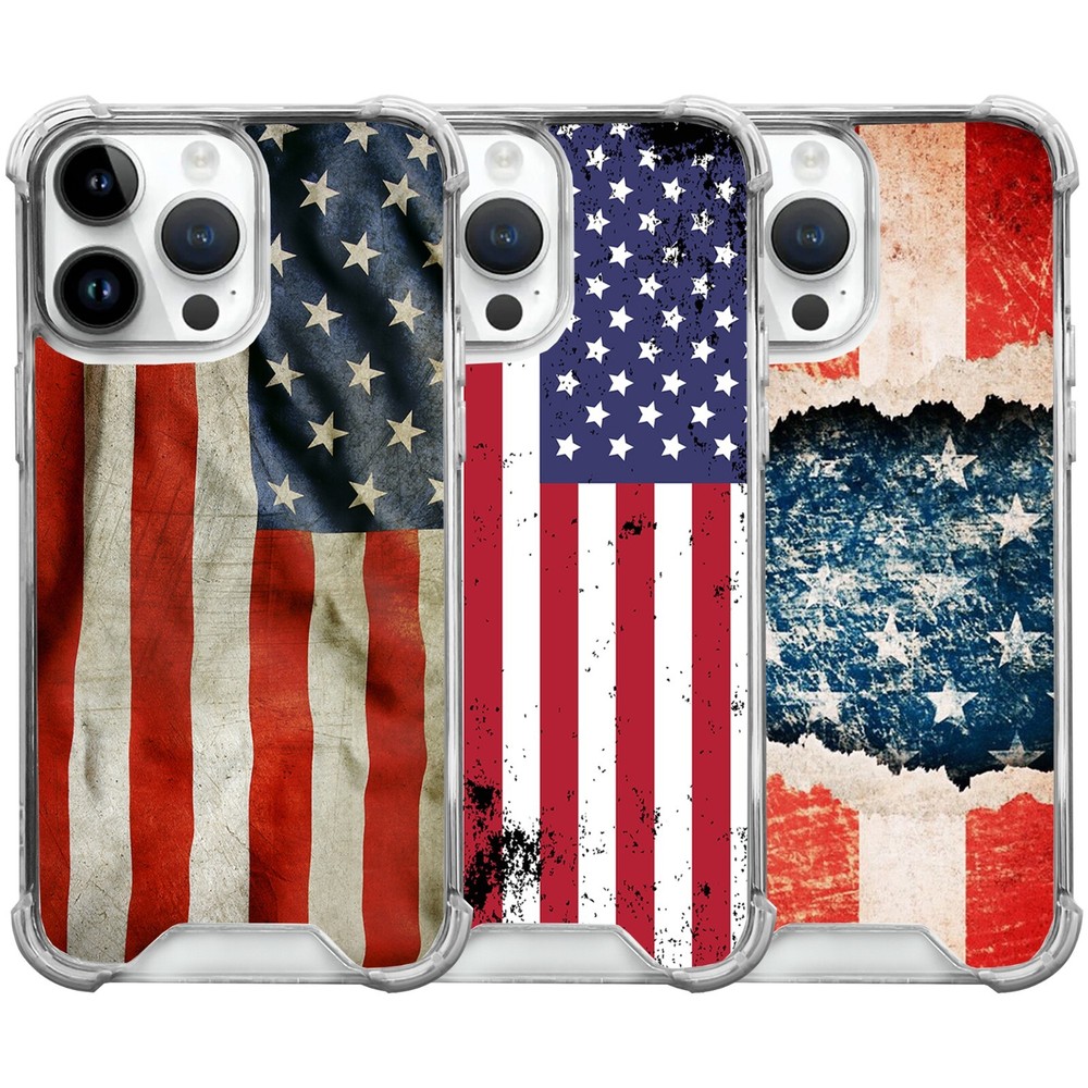 For [iPhone SE/12/13/14/15/16 Pro Max] USA Flag Clear Bumper Case