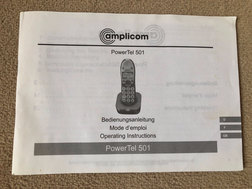 Bedienungsanleitung Telefon Mobiltelefon amplicom PowerTel 501 / deutsch, F + GB