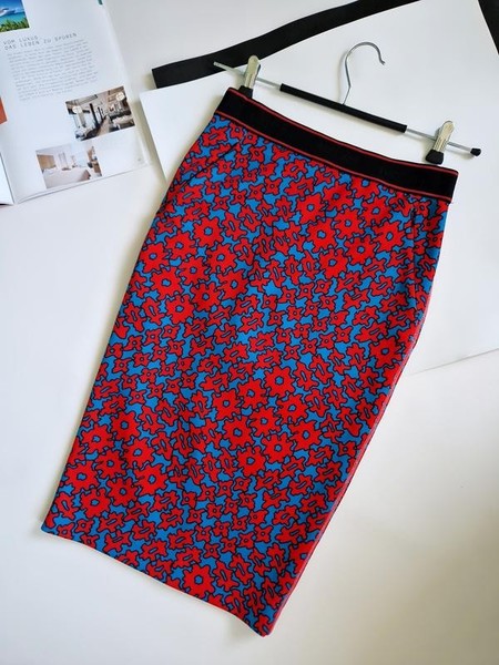Marc Cain Red/Blue kco pe Ci Oie P Xc Midi Skirt Size XXS-XS