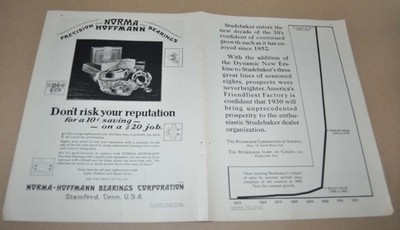 1930 Studebaker Truck Cars Ad Print Auburn Norma-Hoffmann Bearings