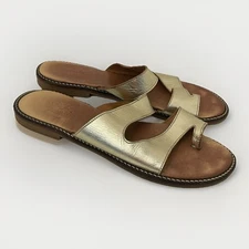 COACH and Four Leather Sandals Made In Italy Gold 8 Women’s Slip On Slides
