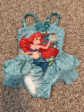Vintage Disney Store Princess Little Mermaid Swimsuit Size 4 Teal Ruffle Sequins