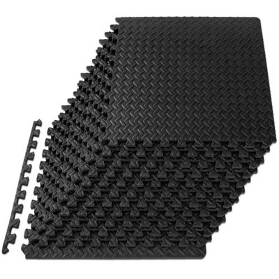 ProsourceFit Puzzle Exercise Mat ½ in, EVA 12 Pack (48 SQ FT), Black 