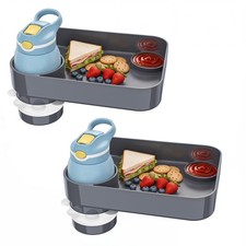 Kids Car Seat Travel Tray w/Cup Holder Snack Organizer - 2 Pack, Dark Gray