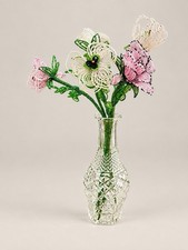Vintage French Beaded Flower Bouquet 5 Tall Exotic Flowers 19  Pink Cream Black