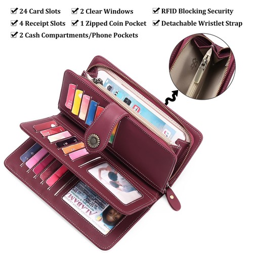Women's Wallet Leather RFID Blocking Large Capacity Trifold Ladies Wallet Wri... - Picture 3 of 6