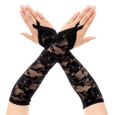 Women's Elegant Lace Gloves, Elbow Length Fingerless Gloves for Black