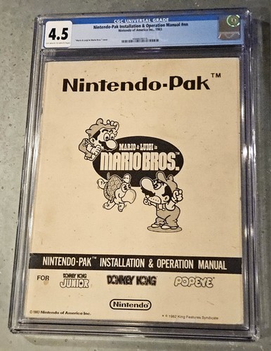 🕹️MARIO BROS🕹️ Arcade Game MANUAL - CGC 4.5 - VINTAGE 1983 - 1st MARIO & LUIGI
