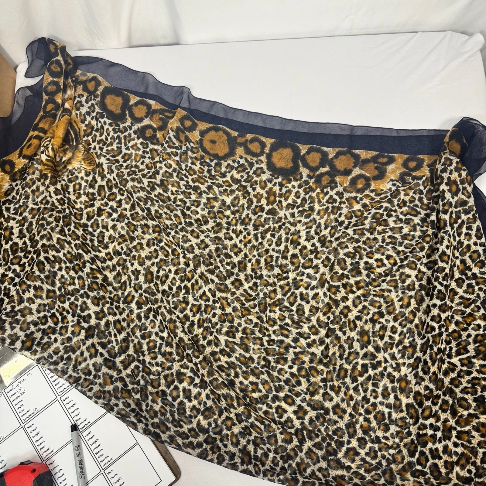 Vintage Made in Italy Sheer Leopard & Tiger Print Scarf Wrap 46x60
