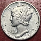 1939-S Mercury Silver Dime. Better Grade. Free Shipping
