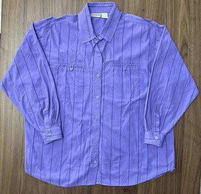 Vintage French Navy Brand Adults XL Purple Striped Long Sleeve Button-Up