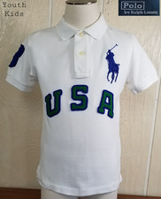 POLO Ralph Lauren White USA Big Pony 3 Polo Shirt YOUTH KIDS Size 5