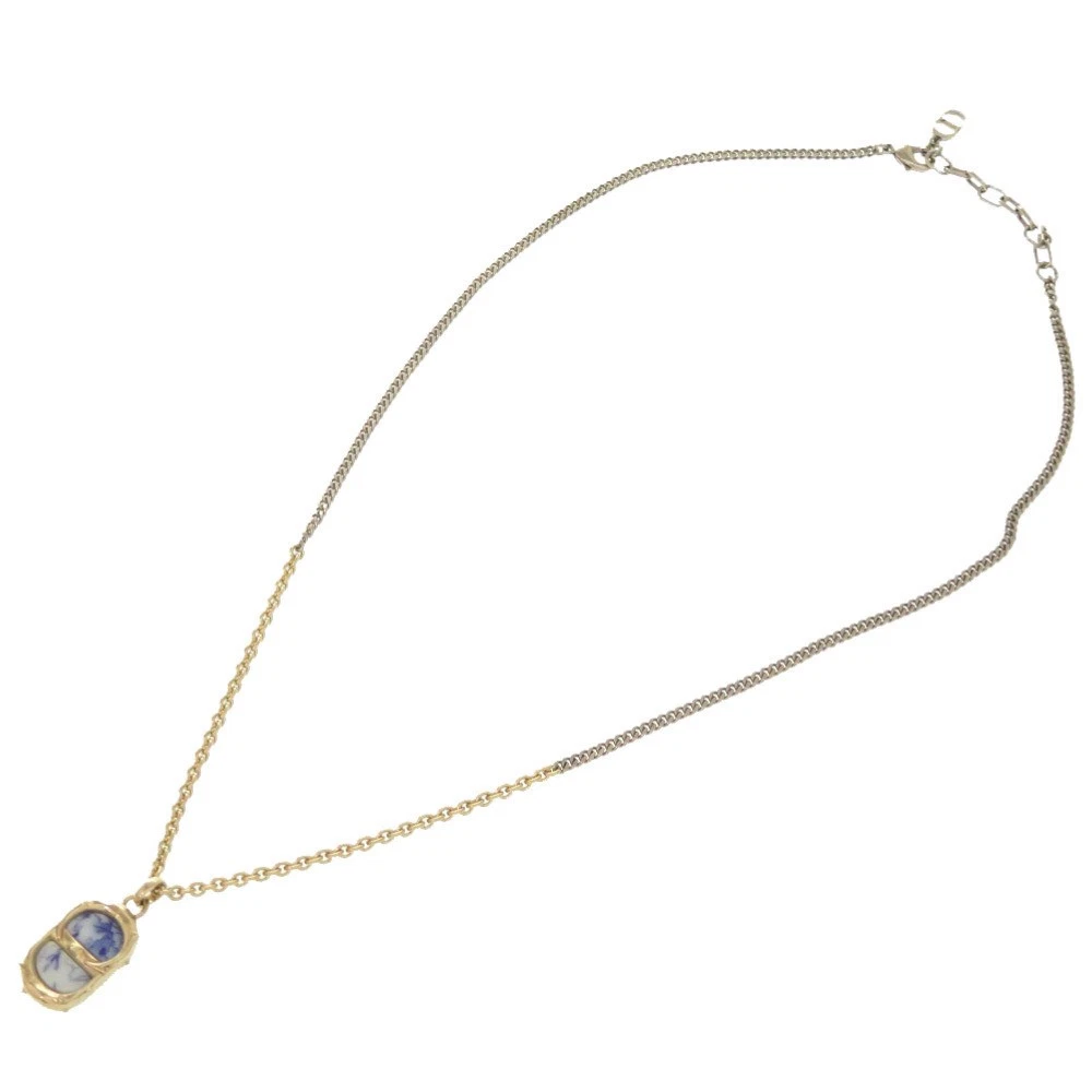 Christian Dior CD icona logo oro blu collana accessorio 57 cm catena L14xH23 mm
