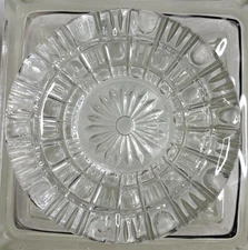 Vintage Glass Ashtray Cut Glass Pressed Glass 6" wide clear Daisy Pattern
