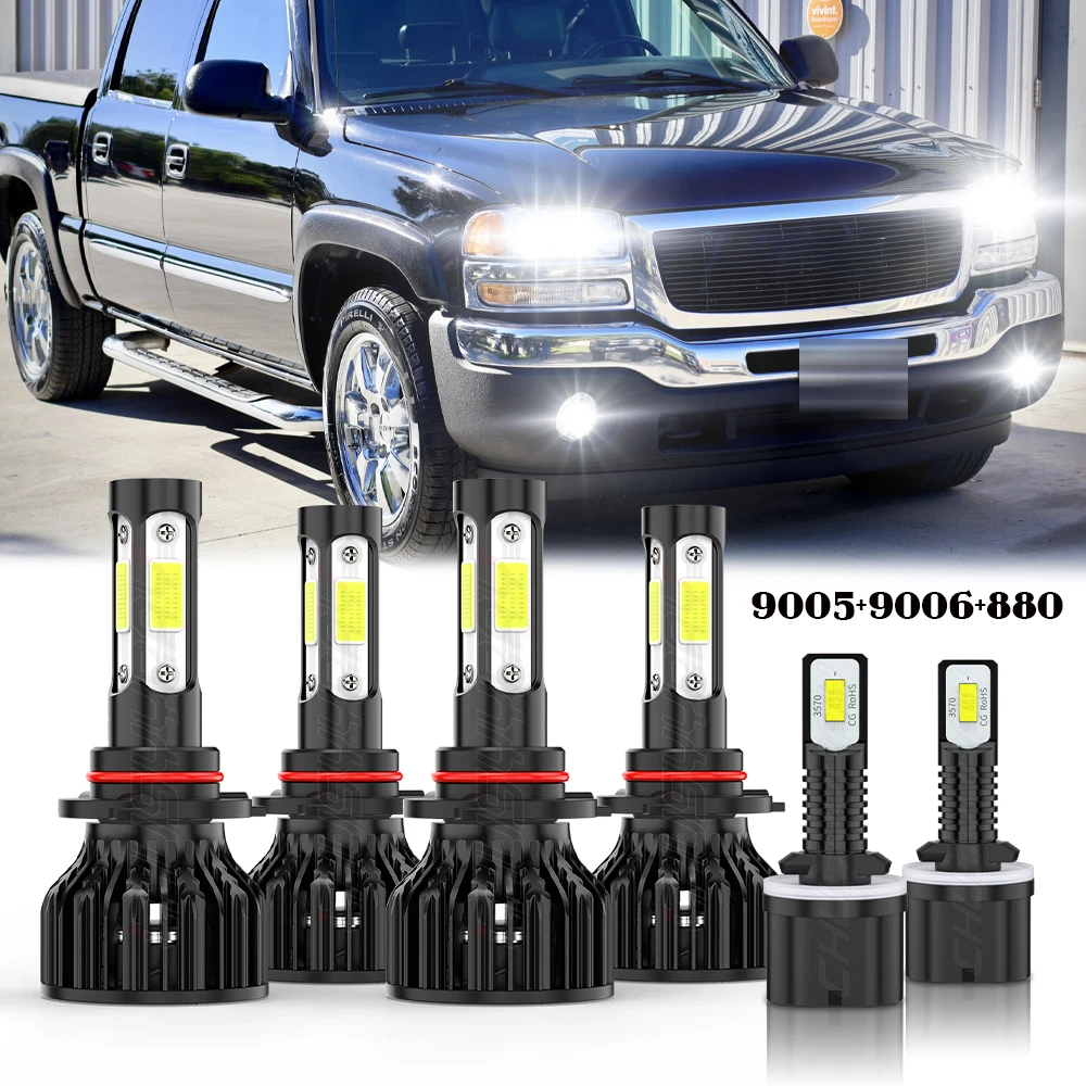 For GMC Sierra 1500 1999-2006 LED Headlight High Low+ Fog Light Bulbs Combo