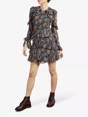TED BAKER Pepps Floral Print Ruffle Mini Dress