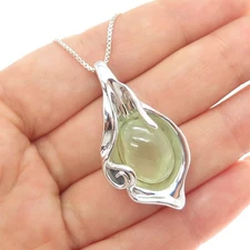 HAGIT GORALI 925 Sterling Silver Vintage Real Prehnite Modernist Necklace 18"