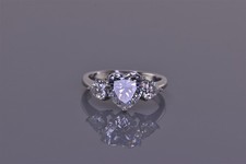 Sterling Silver Triple Cubic Zirconia Hearts Band Ring 925 Sz: 10