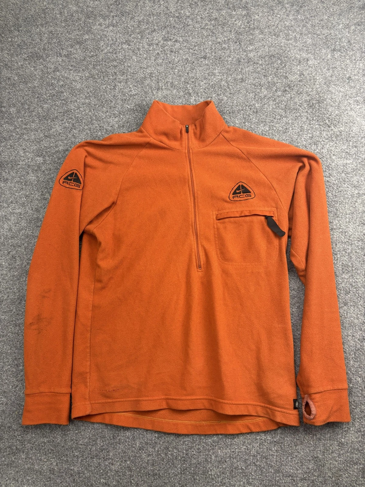 Nike ACG Therma-FIT Pullover Mens Medium Orange 1/4 Zip Fleece Hiking Top