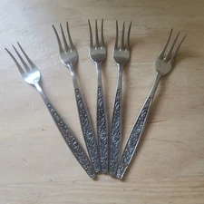 Eldan Stainless Cocktail Forks Floral Pattern Lot Of 5