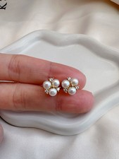 Freshwater Pearl 925 Silver Stud Earring With 18k Gold Plated