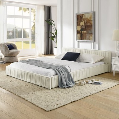 Queen Upholstered Bed Frame w/ Headboard & Platform Base, Beige