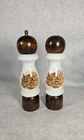 Vintage Set Of 2  Milk Glass and Wood Salt & Pepper Grinders Water Mill Sticker