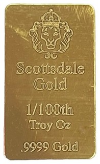 GOLD SCOTTSDALE MINT 1/100 OZ GOLD .9999 FINE BULLION BAR NOT PERFECT