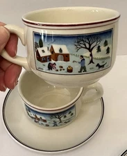 Set Of 2 NAIF CHRISTMAS Cup & Saucer Bonfire Motif made in Luxembourg Mint Cond