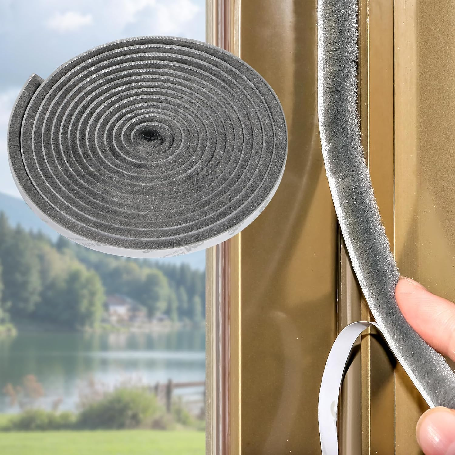 50Ft Weather Stripping Door Seal for Sliding Windows and Door Frame,Grey Felt Pi