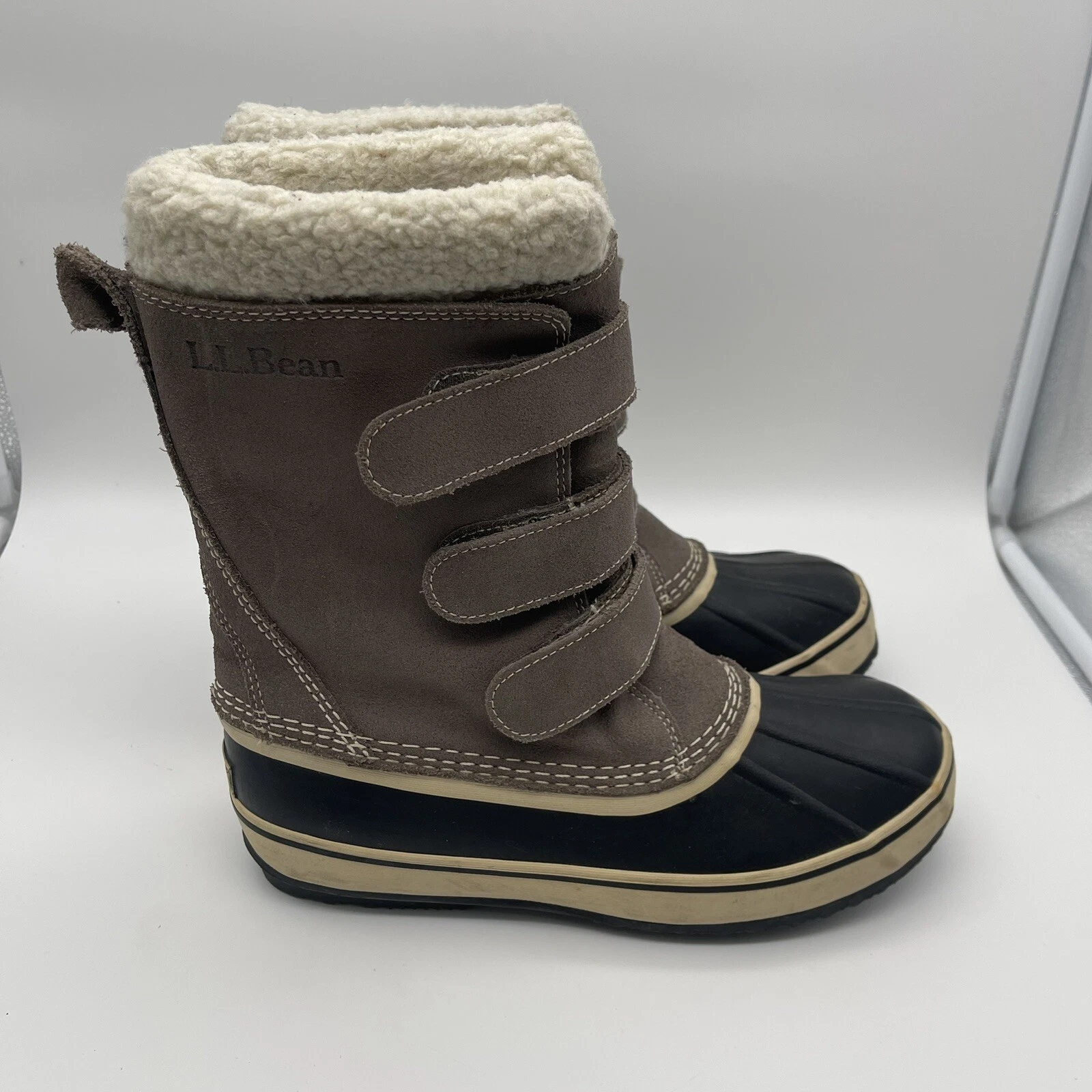 L.L. Bean Snow Boots 504741 Mens 8M Insulated Mid Calf Hook & Loop Taupe Black