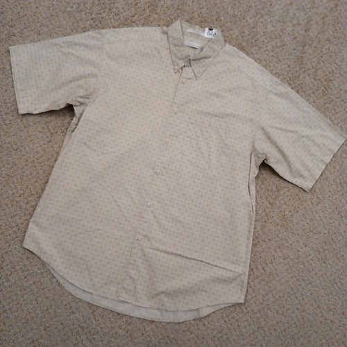 Geoffrey Beene Shirt Mens Large Beige Geometric Short Sleeve Button Down Cotton - Picture 2 of 9