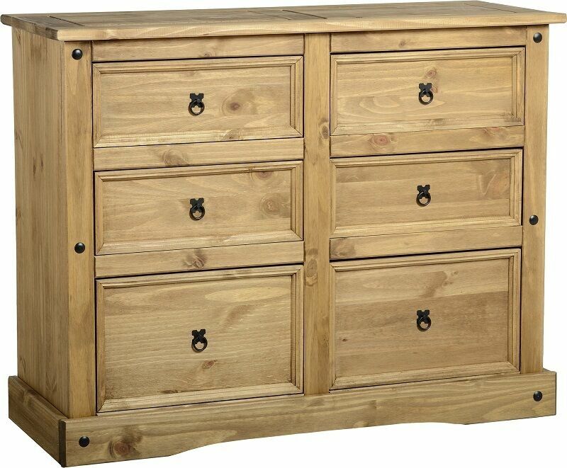 Corona Chest of Drawers Six Small Drawers Storage Mexican Light Waxed Solid Pine