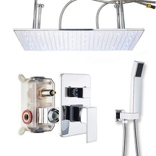 LED Chrome 16 32'' Shower Faucet Set Rainfall Head Combo Mixer Valve System