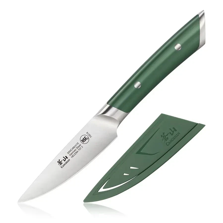 NEW! Cangshan Helena German Steel 3.5” Paring Knives with Sheath 503695 Green