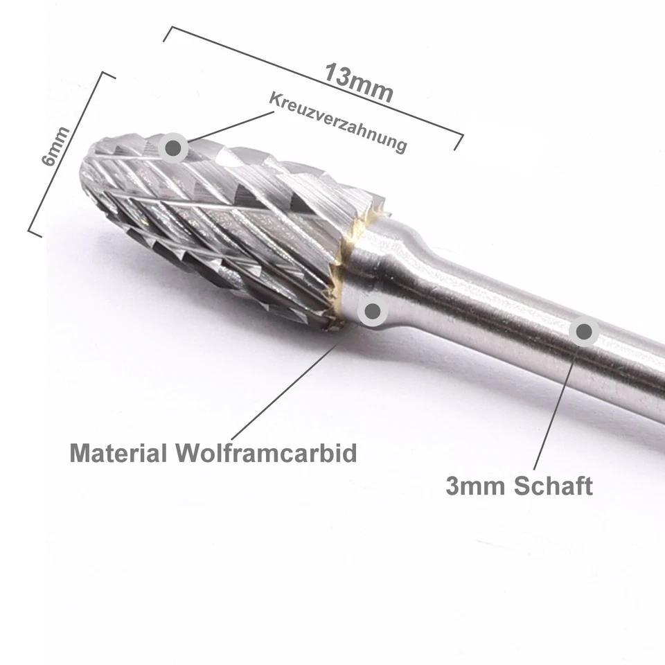 5x HM Hartmetall Fräskopf 6mm Fräser Gravur f. Dremel Proxxon Zubehör Schaft 3mm - Bild 2 von 4