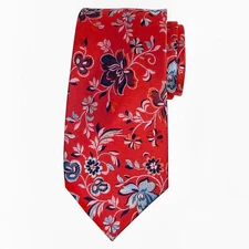 JOSEPH ABBOUD Mens Silk Floral Tie Red Blue Woven 3.0 Classic Designer Necktie