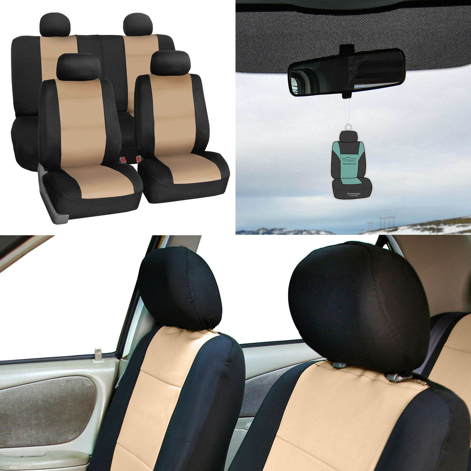 Full Set Seat Covers Covers Neoprene for Auto Car SUV Truck Coupe Beige w/ Gift