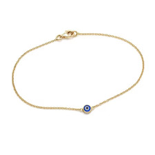 14K Solid Yellow Gold Minimalist Blue Evil Eye Bracelet