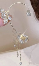 2 Pcs Sparkly Rhinestone Butterfly Ear Cuff Earrings Fairy Crystal Ear Cuffs Cli
