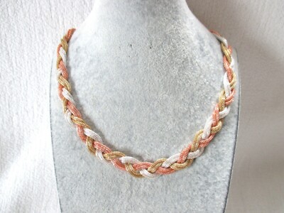 edle Halskette, Collier, 2-reihig, geflochten in tri-color 