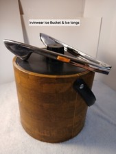 Irvinware Ice Bucket Faux Leather Wood Grain Barware Brown 7.5" Made in USA