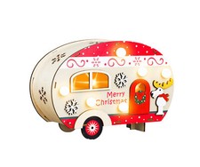 LED Holz Wohnwagen Weihnachten - 21 cm - Tisch Fenster Deko warm weiß Batterie