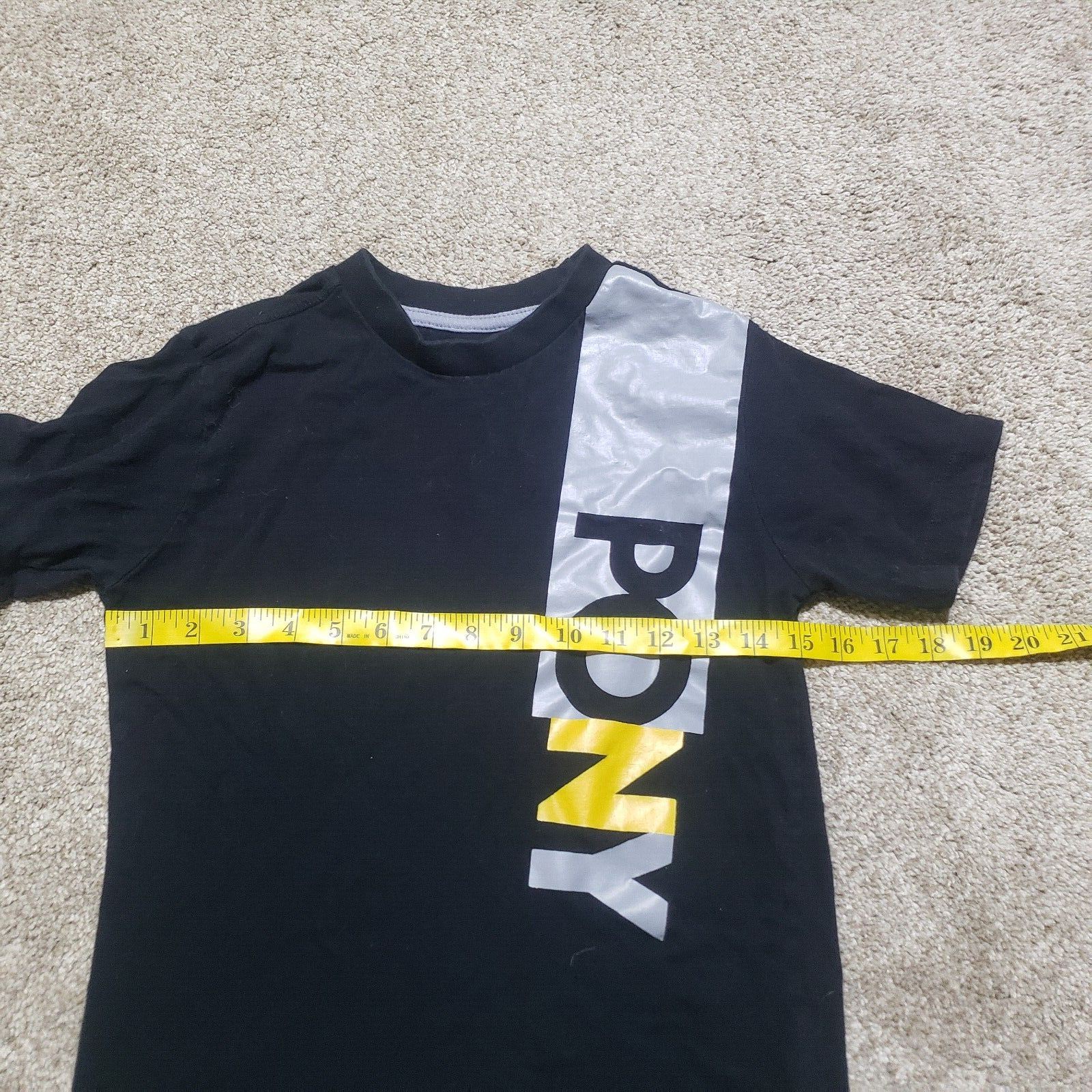 T shirt maglietta PONY tinta unita nera manica corta ragazzo bambino taglia S small (8)